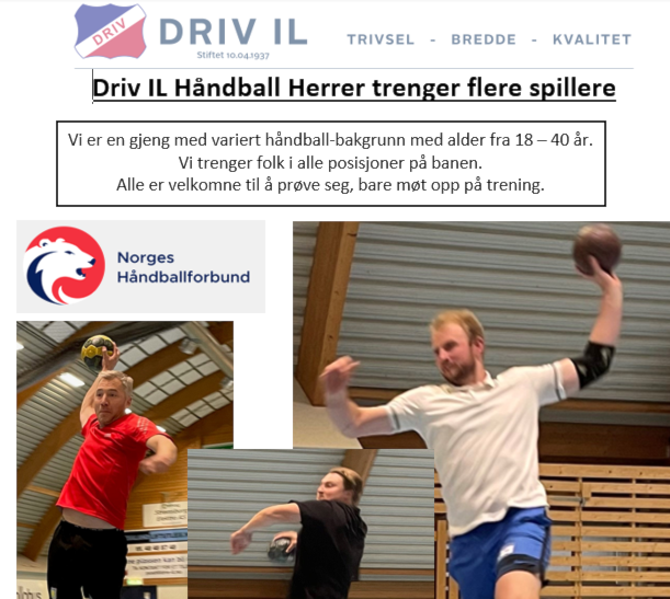 Driv IL Håndball Herrer trenger flere spillere